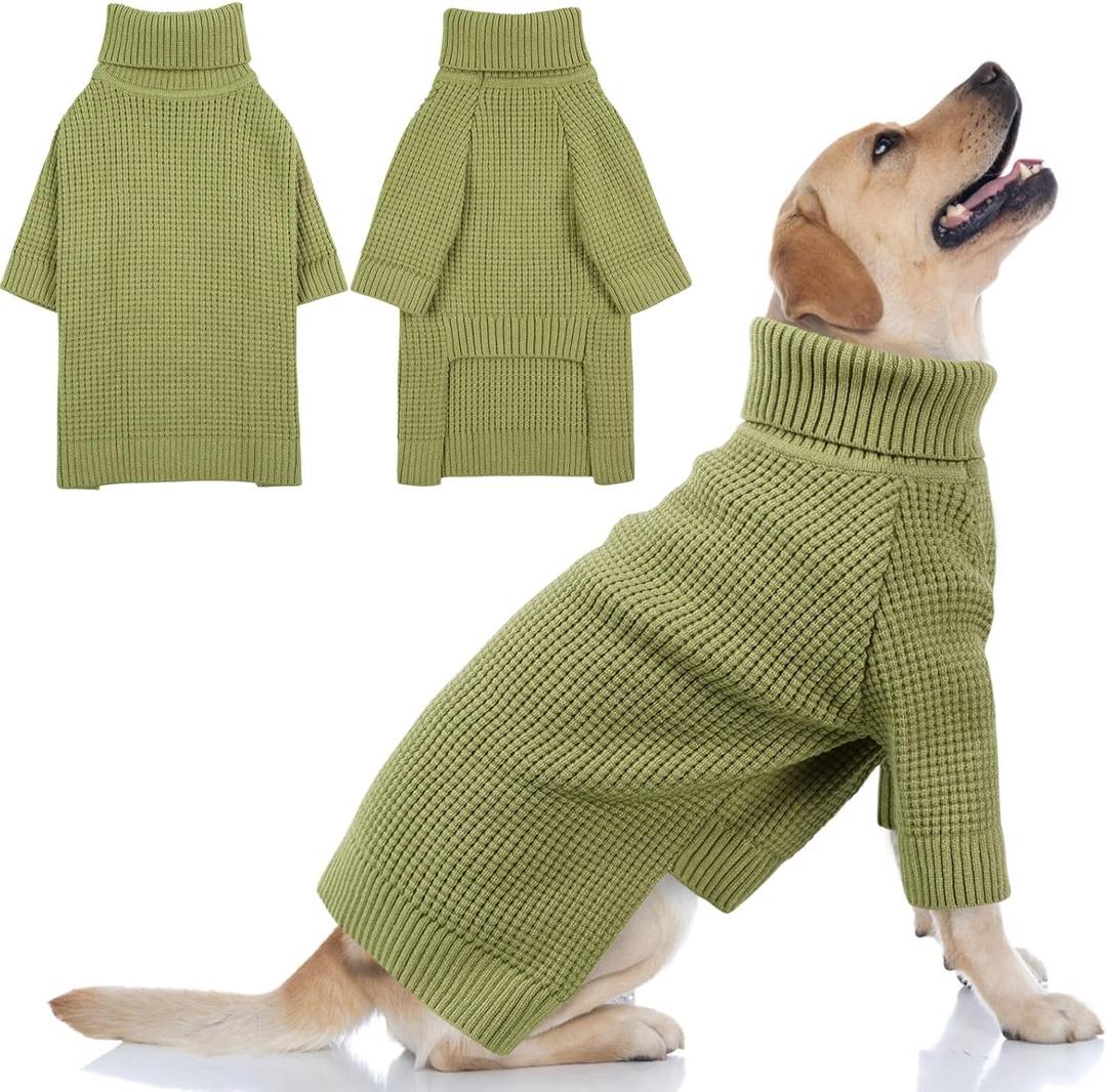 Queenmore Large Dog Turtleneck Sweater, Check Pattern, Green XXL