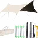 Waterproof Camping Tarp Hammock Rain Fly -14.7×9.8ft with 2 Poles, Mutifunctional Tent UV Protection & Waterproof & Lightweight Tarp, for Camping, Outdoor, Traveling, Hiking (Hexagon, Khaki), Hexagon 3x4.5m