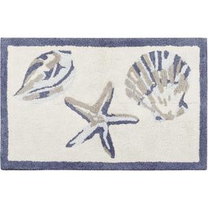 Madison Park Bayside 100% Cotton Tufted Non-Slip Absorbent Ultra Soft Seashells Beach Style Bath Mat Bathroom Rugs, 21X34" Inches, Blue, 1 Piece