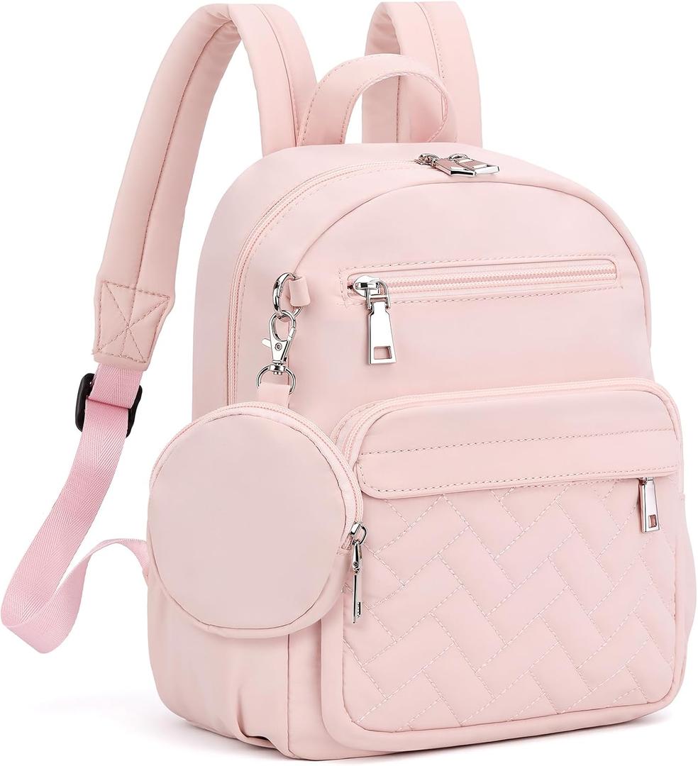 SYTRAH Mini Backpack for Women Small Backpack Purse, Anti Theft Backpack Waterproof Lightweight Puffer Back packs for Travel, Work with Coin Purse Pink