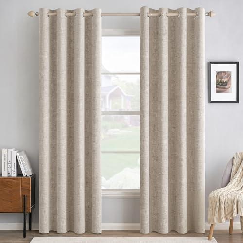 MIULEE 100% Blackout Linen Textured Curtains for Bedroom Solid Thermal Insulated Natural Grommet Room Darkening Curtains & Drapes Luxury Decor for Living Room Nursery 52 x 96 Inch (2 Panels)