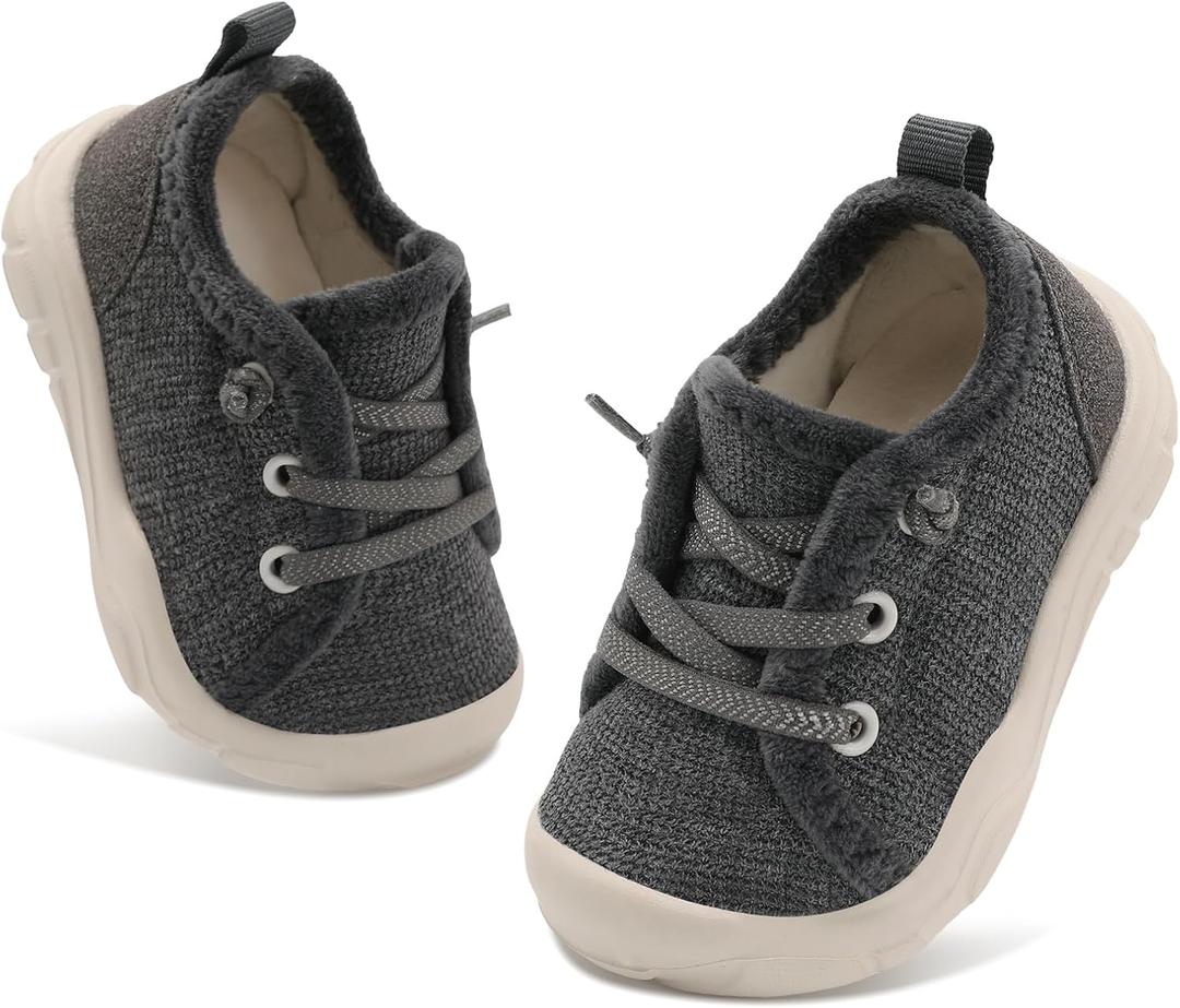 FEETCITY Toddler Walking Shoes Toddler Slip on Shoes Boys Sneakers Soft Tennis Shoe Barefoot Shoe Dark grey