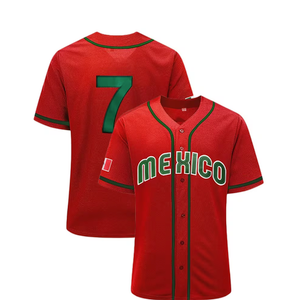 Men's Mexico 7 Button Down Jersey Short Sleeve Hipster 80S 90S Hip Hop Baseball jersey