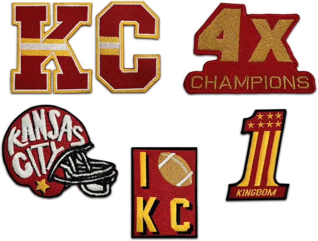 Kansas City American Football Embroidered Iron-On Patch Set of 6 Patches for Jackets, Hats, Backpacks, Apparel & Shirts