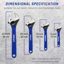 4-piece Adjustable Wrench Set, 6-inch & 8-inch & 10-inch & 12-inch, Wide Jaw Black Oxide Wrench, Metric & SAE Scales, for Home, Garage, Workshop, with Organizer bag