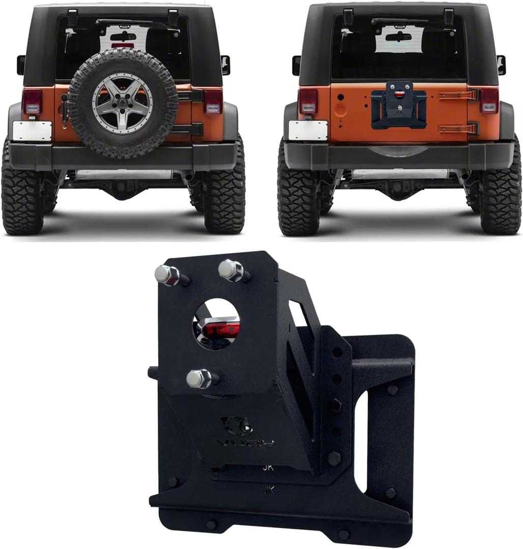 Adjustable Spare Tire Lift Compatible with 2007-2017 Jeep Wrangler JK JKU Unlimited Heavy Duty Spare Tire Carrier up to 43 inches Spare Wheel Holder Rack Mount Relocation