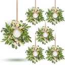 6 Pcs Green Eucalyptus Swag Wreaths for Pillars Spring Summer Kitchen Cabinet Wreaths Mini Green Berry Leaves Wreath with Ribbon for Front Door Porch Wall Window Farmhouse Decoration