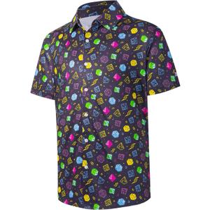 Mens Hawaiian Shirts Regular Fit Short Sleeve Casual Button Down Summer Tropical Beach Shirts (Medium, Burgundy Dice Leaves)