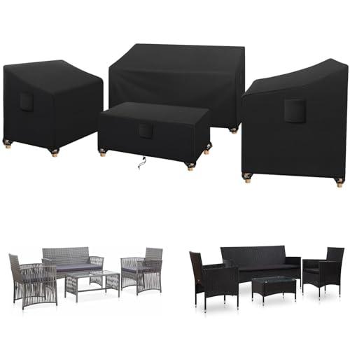 SIRUITON Patio Furniture Covers, Outdoor Furniture Cover Waterproof 4-Piece, Patio Furniture Set Covers, Heavy Duty Durable and Water Resistant Fabric (210D Polyester Oxford, Black)