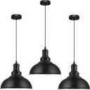 3PCS Matte Black Pendant Lights, Farmhouse Pendant Lamp with Metal Shade (White Inside), Industrial Pendant Lighting for Kitchen Island, Dining Room, Bedroom, Hallway