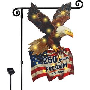 Lighted 250th Anniversary USA Garden Flag for Outside, Solar Led Double-sided Patriotic Banner with 1776-2026 250 Years of American Freedom Design for Independence Day, July 4th Decor (LED Eagle-Shaped, 12 x 18 Inch)