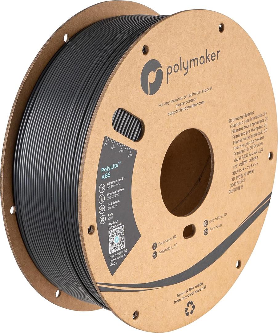 Polymaker ABS Filament 1.75mm Dark Grey, 3D Printer Filament 1.75mm Heat Resistant 1kg - PolyLite ABS 3D Printing Filament 1.75mm, Strong & Durable, Dimensional Accuracy +/- 0.03mm