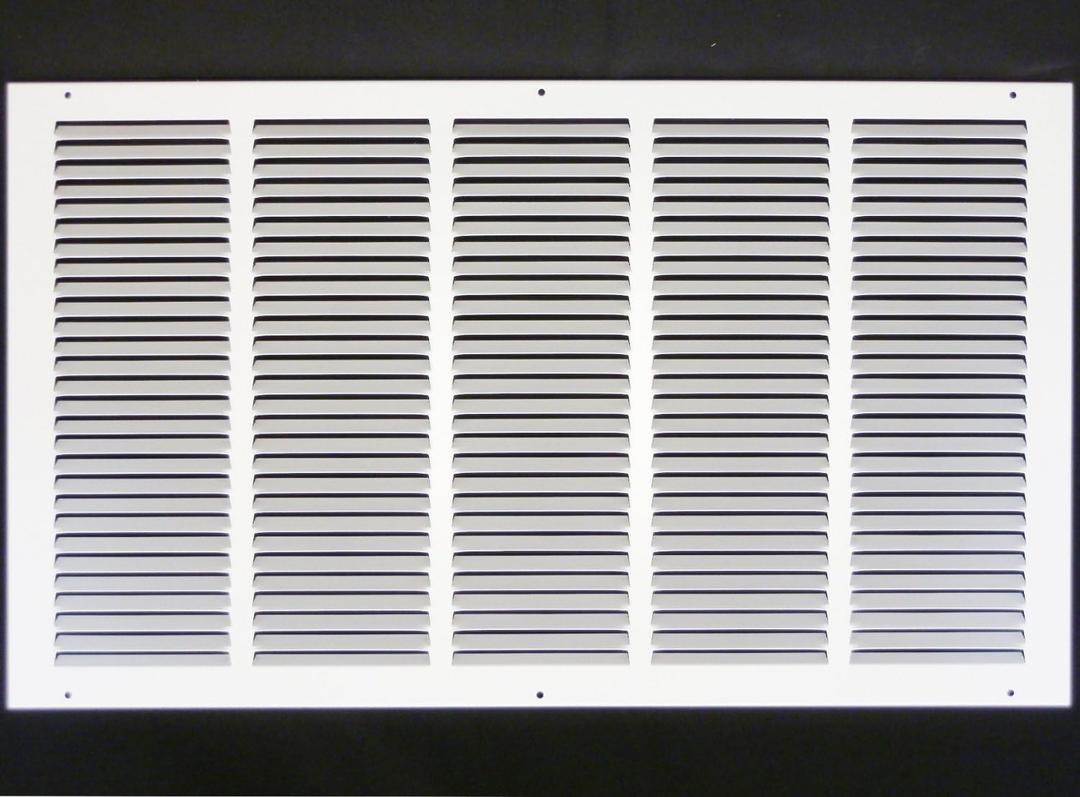 HVAC Premium 26'' x 14'' [Duct Opening] Flat Stamped Steel Return Air Grille - Sidewall and Ceiling - HVAC Vent Duct Cover - White [Outer Dimensions: 27.75''w X 15.75''h]