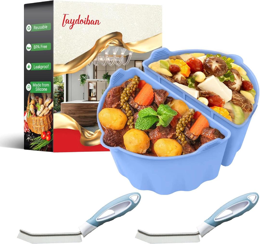 Silicone Slow Cooker Liners Compatible With Crock Pot 6-8 QT,Slow Cooker Divider Allows Cooking Two Different Meals At Once Time, Reusable Silicone Divider Insert, Dishwasher Safe, BPA Free. (blue)