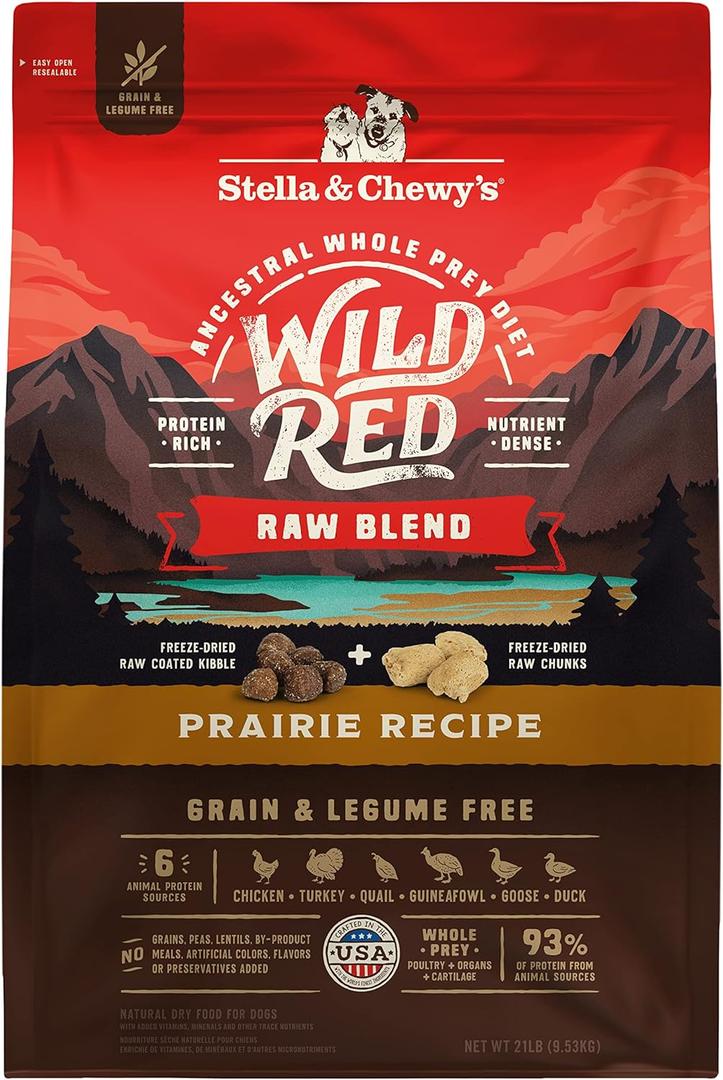 Stella & Chewy's Wild Red Raw Blend Kibble - Premium Freeze-Dried Raw Coated Dog Food - Perfect For Picky Eaters - High Protein Grain Free with 6 Poultry Sources - 21lb Bag BBD: Jun 12 2026