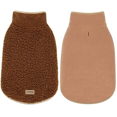 cyeollo Coats Reversible Dog Jacket Thickened Vest Turtleneck Fleece Furry Clothes Doggie Jacket for Cold Weather Winter Warm Dog Coats for Small Dogs Brown Apparel Size Medium