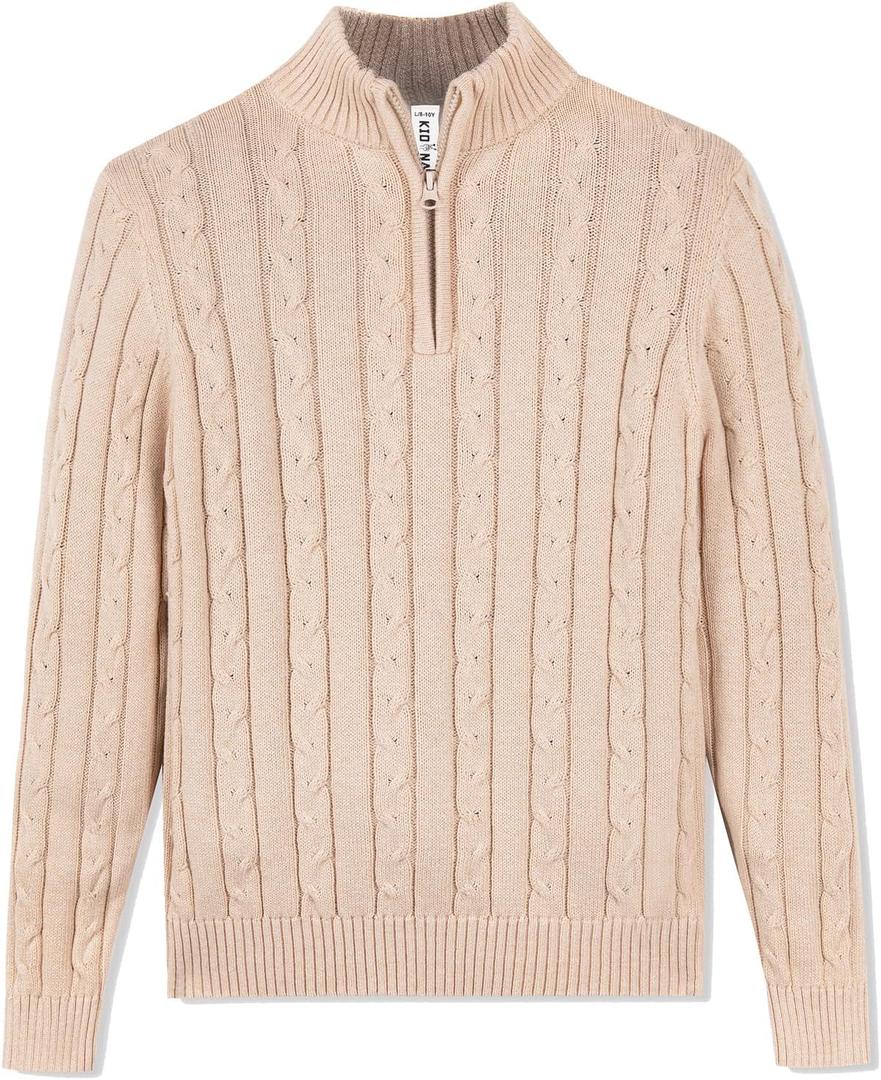 Kid Nation Boys Sweater 100% Cotton Quarter Zip Sweater Kids Cable Knit Casual Pullover (Previously Amazon Essentials), Size: 10-12 Years