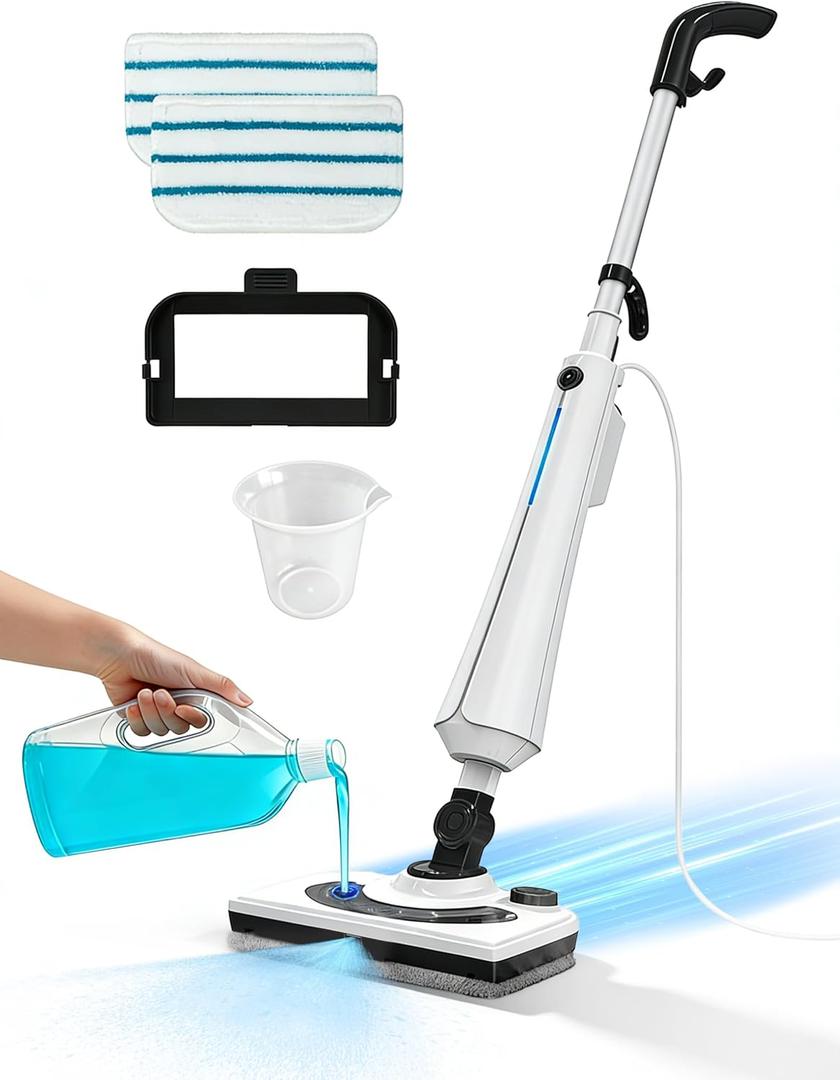 Steam Mops for Floor Cleaning, 1300W Floor Steamer with Detergent Chamber, 25S Heat Up, Lightweight Steamer for Cleaning with 2 Washable Pads, Safe for Tiles, Upholstery, Carpet, Hardwood