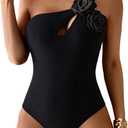 SHENHE Women's Cut Out One Piece Swimsuit 3D Floral One Shoulder Tummy Control Bathing Suits, Large