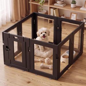 Clear Acrylic Dog Playpen Indoor, Black, 24" H, 8 Panels