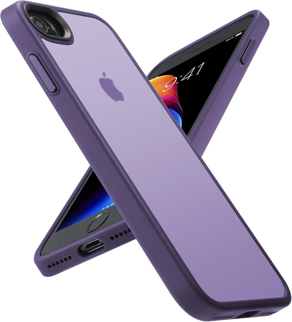 Shockproof for iPhone SE Case 2022 [Military Drop Certified] Semi-Clear Hard Back Protective Slim Case for iPhone SE/8 (4.7") - Purple