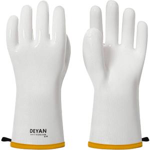 DEYAN Silicone BBQ Gloves - 600F Heat Resistant Oven Mitts for Grilling, Smoking & Baking - Waterproof, Oil Proof Non-Slip Kitchen Gloves for Cooking, Frying, BBQ Accessories (White, 10/XL)