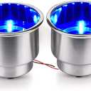 2 Pcs Blue LED Stainless Steel Cup Drink Holder with Drain & LED Marine Boat Rv Camper Seating