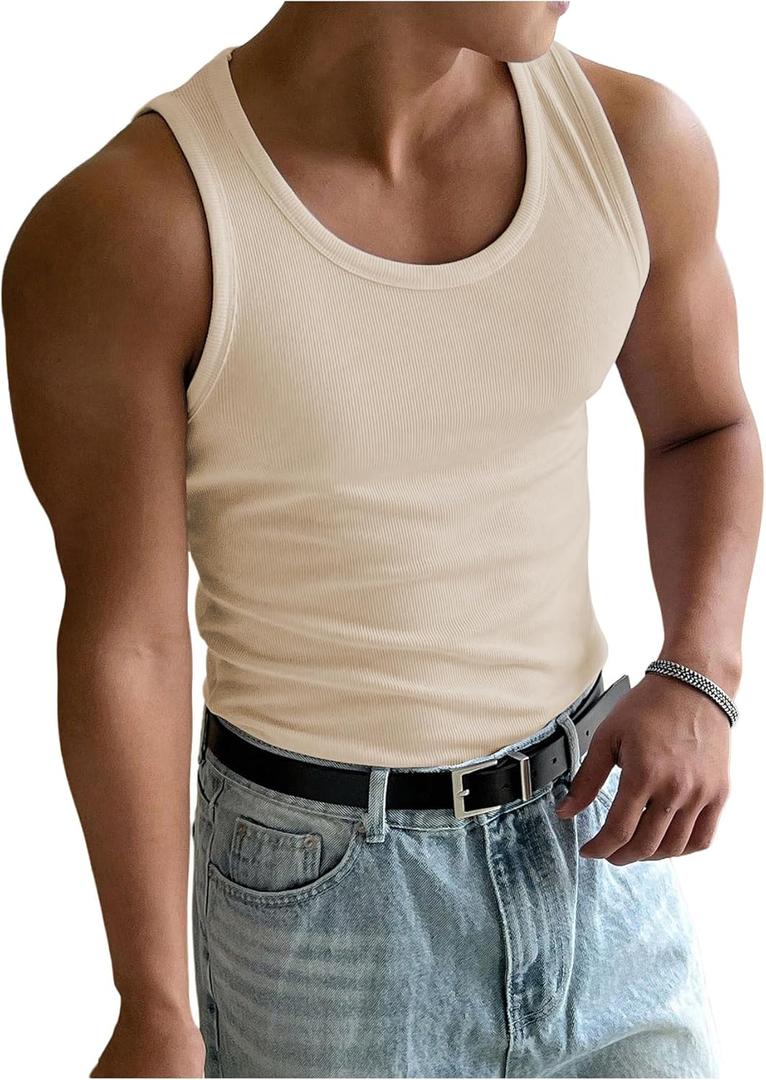 COZYEASE Men's Summer Tank Top Scoop Neck Workout Gym Muscle Tank T-Shirt Sleeveless Undershirt (XXL)