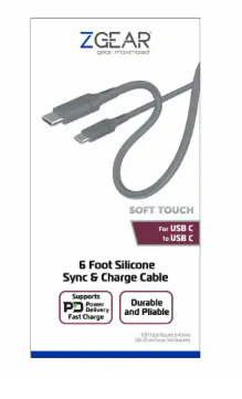 ZGear Silicone Cable USB C 6 Ft Grey