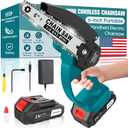 6-Inch Mini Cordless Chainsaw, Battery Powered Hand Held Electric Saw, High Speed Portable Saw for Tree Trimming, Branch Pruning, Wood & Soft Metal Cutting, Automatic Lubrication and Safety Protection