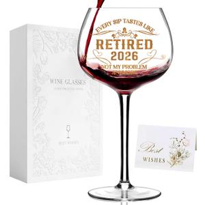 2026 Retirement Gifts for Women men,Funny Retirement DecorationsRetired Wine Glass For Women men 16 Oz, Farewell Card for Retired Woman.