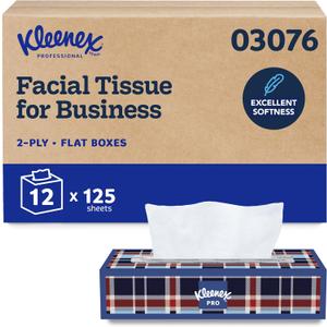 Kleenex Professional Facial Tissue, Bulk, 12 Boxes x 125 Tissues (03076)