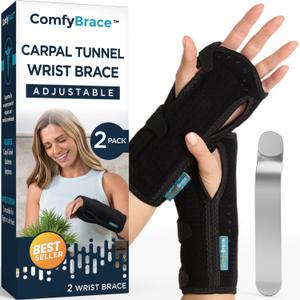 ComfyBrace Carpal Tunnel Wrist Brace (Pack of 2) with Splint and Palm Cushion - (Adjustable and Fits Both Hands) - for Support, Carpal Tunnel, Tendonitis, Wrist Injury, and Pain