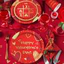 Valentine's Day Party Supplies Red Heart Love Disposable Paper Plates Napkins Cups plastic Tablecloth for Valentine's Day, Engagements, Anniversary, Birthday Party Serve 25