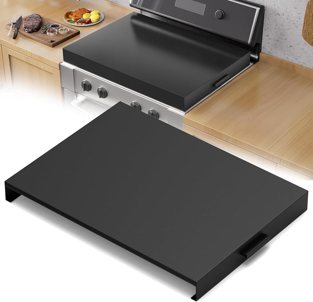 BJADE'S Stove Cover Board - 30"x22"x3" Gas/Electric Range Top Cover with Anti-Slip Feet, Kitchen Organizer & Noodle Board, Black Cooktop Protector for Counter Space Expansion