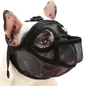BARKLESS French Bulldog Muzzle, Short Snout Mesh Dog Muzzle with Tongue Out Design for Flat Face Dog Shih Tzu English Bulldog, Prevent Biting Chewing Allows Grooming (Black, L)