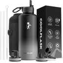 Coolflask Water Bottle 87 oz with Straw, 2/3 Gallon Insulated Stainless Steel 3 Lids Large Water Jug Wide Mouth for Sports or Office, Non-BPA Keep Cold Up to 48 Hrs or Hot Up to 24 Hrs, Piano Night