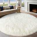 Round White Rug for Bedroom, 8 ft Circle Area Rugs for Living Room, Soft Large Fluffy Shag Carpet for Teen Girls Boys Nursery Room Dorm Home Decor Aesthetic