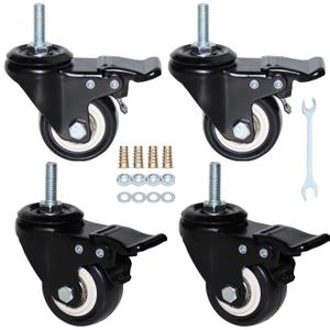 2'' Caster Wheels, Swivel Stem Casters 5/16'' - 18x1'' (Screw Diameter 5/16'', Screw Height 1'') 330Lbs Heavy Duty Threaded Casters No Noise PU Dual Locking Castors with Brake