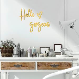 Blulu Hello Gorgeous Wall Decor Words Hello Gorgeous Sign 3D Wooden Wall Art Sign for Home Room Office Door Decorations Party Supplies(Gold)