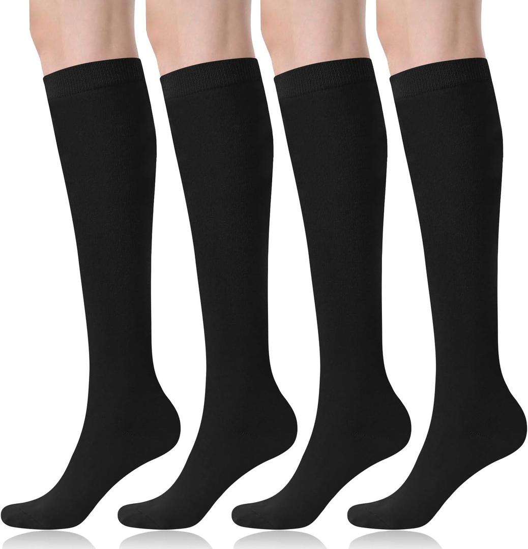 FITRELL Women's Knee High Socks Outdoor Sport Athletic Socks Casual Stripe Tube Socks 1-4 Pack (Black)