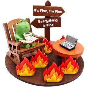 Miniature Frog Figurines Funny Desk Decor, Everything is Fine Meme Desk Figurine, Emotional Support Office Ornament, Stress Relief Gift for Coworkers, Home Workspace Tabletop Decoration