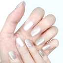 3 x Cat Eye Nails Short Squoval, Shimmery White, Small Size Press on False Nails, 24 Reusable Fake Nails With Stick on Adhesive Tabs