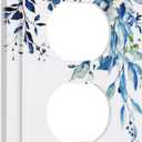 Blue Eucalyptus Leaves 1 Gang Receptacle Wall Plate Decorative Duplex Outlet Cover Summer Watercolor Spring Botanical Plant Floral Leaf Electrical Dual Device Light Switch Plug Socket Faceplate Cover, Spring Navy Blue Eucalyptus Leaf