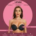 Women's Strapless Bra Push Up-Non Slip Invisible Underwire Low Back Multiway Support Padded Plunge Bra for Comfort Lift(Black, 34A) (Black)