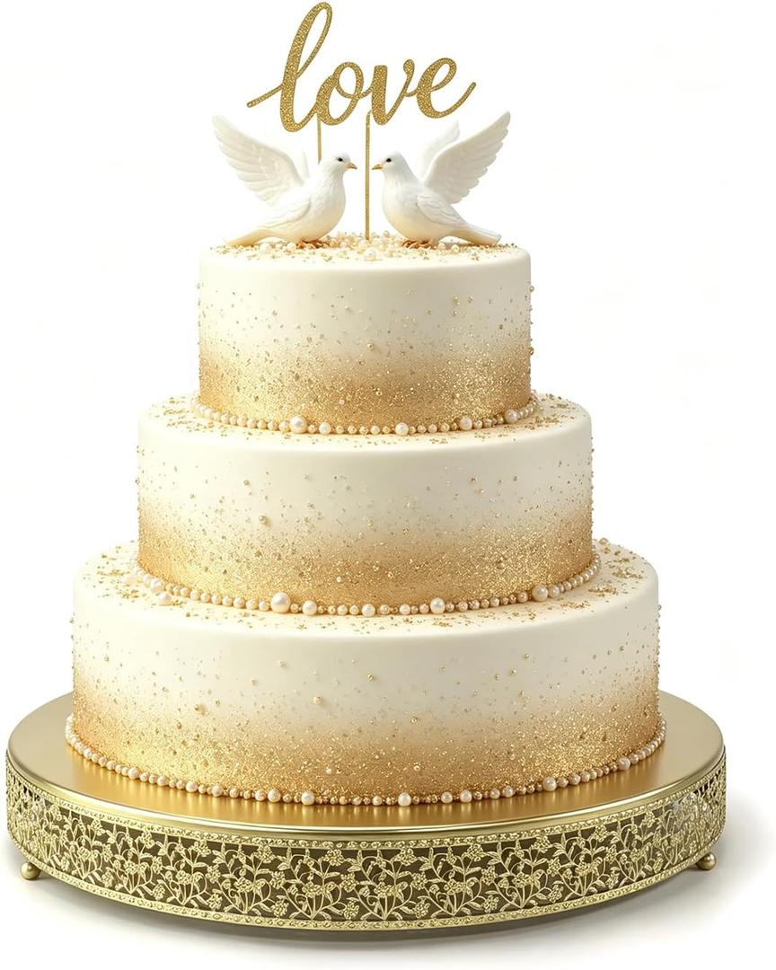 18 Inch Gold Cake Stand,Round Floral Lace Metal Display Tray