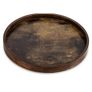 Hanobe Decorative Coffee Table Tray: Brown Wood Tray Round Rustic Wooden Trays Circle Farmhouse Centerpiece Candle Holder for Home Decor Ottoman Counter Display Living Room Organizer 12"