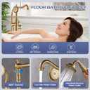 Free Standing Tub Faucet, Floor Mount Bathroom Tub Filler, Freestanding Bathtub Shower Faucets with Handheld Sprayer, Brushed Gold