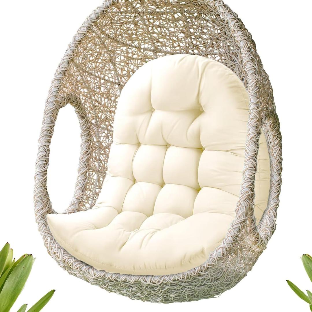 Egg Chair Cushion for Outdoor Patio Swing Hammock Furniture, Waterproof | Button tuft, straps, thick, large, waterproof cover, pp cotton inner, indoor & outdoor swing cushion for porch yard, 48x32x7