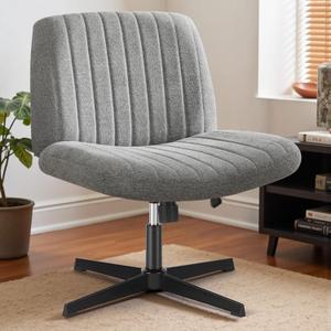 DUMOS Desk Chair No Wheels, Criss Cross Chair Wide Cross Legged Office Desk Vanity Comfy Chair, Armless Adjustable Swivel Chairs for Home Computer Task Gray